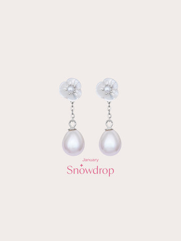 Carved Snowdrop Drop Earrings S925 Silver Rhodium (7) – Mondays Made Flower & Birthstone Jewelry Singapore