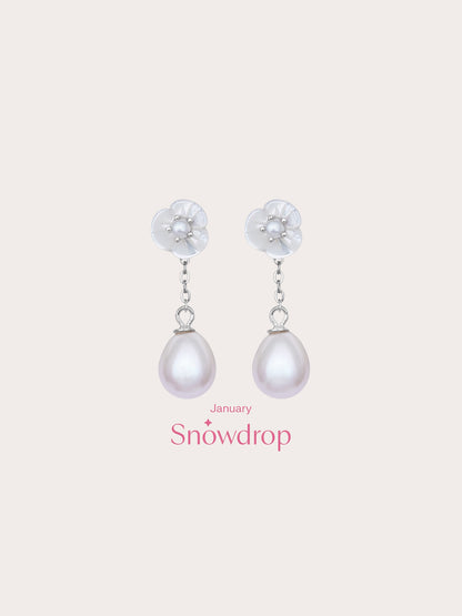 Carved Snowdrop Drop Earrings S925 Silver Rhodium (7) – Mondays Made Flower & Birthstone Jewelry Singapore