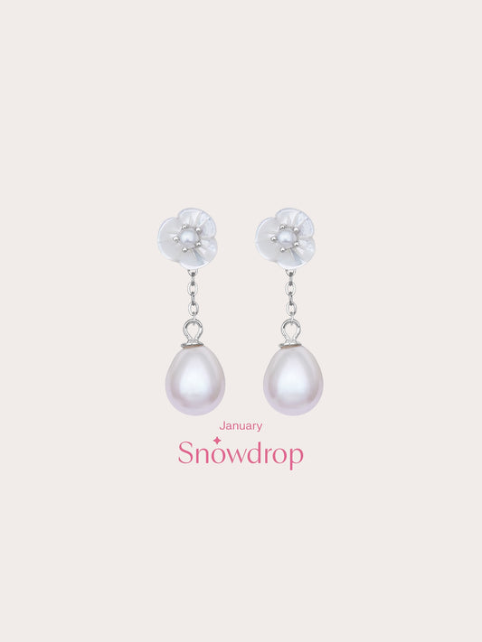 Carved Snowdrop Drop Earrings S925 Silver Rhodium (7) – Mondays Made Flower & Birthstone Jewelry Singapore