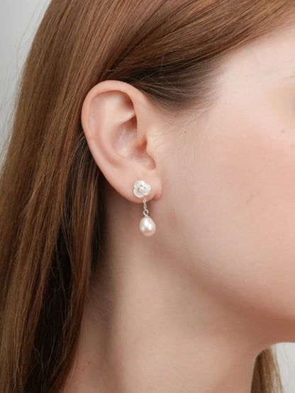 Carved Snowdrop Drop Earrings S925 Silver Rhodium (5) – Mondays Made Flower & Birthstone Jewelry Singapore