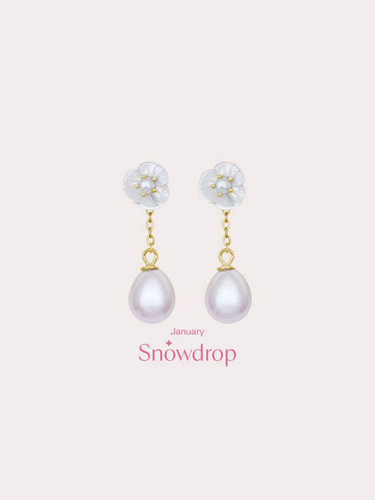 Carved Snowdrop Drop Earrings 18K Gold (5) – Mondays Made Flower & Birthstone Jewelry Singapore