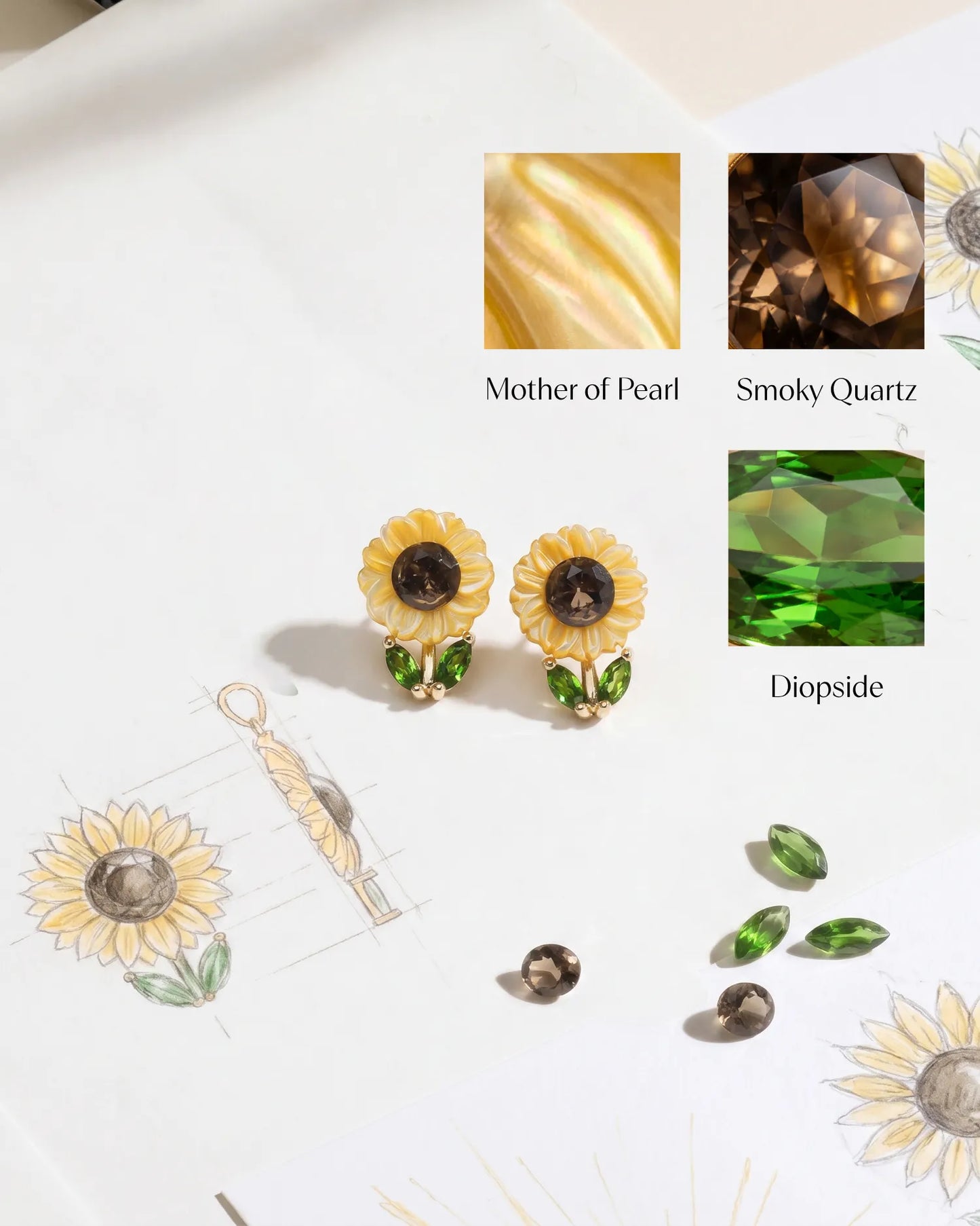 Carved Sunflower Stud Earrings