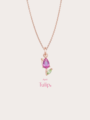 Carved Tulip Necklace 18K Rose Gold (1) – Mondays Made Flower & Birthstone Jewelry Singapore