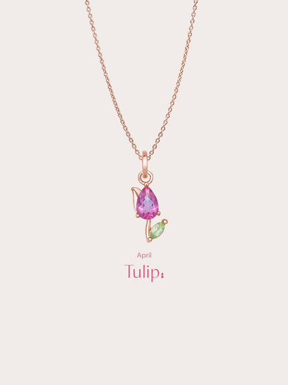 Carved Tulip Necklace 18K Rose Gold (1) – Mondays Made Flower & Birthstone Jewelry Singapore