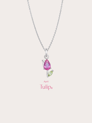 Carved Tulip Necklace S925 Silver Rhodium – Mondays Made Flower & Birthstone Jewelry Singapore