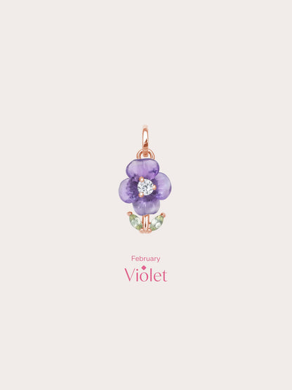 Carved Violet Charm 18K Rose Gold (3) – Mondays Made Flower & Birthstone Jewelry Singapore
