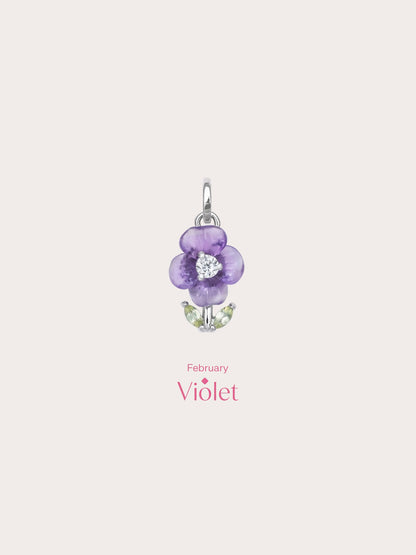 Carved Violet Charm S925 Silver Rhodium (4) – Mondays Made Flower & Birthstone Jewelry Singapore