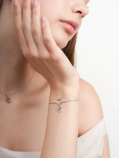 Carved Violet Charm S925 Silver Rhodium (2) – Mondays Made Flower & Birthstone Jewelry Singapore