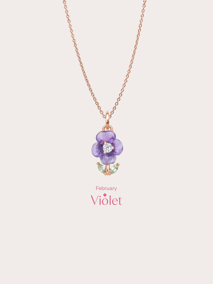 Carved Violet Necklace 18K Rose Gold (4) – Mondays Made Flower & Birthstone Jewelry Singapore