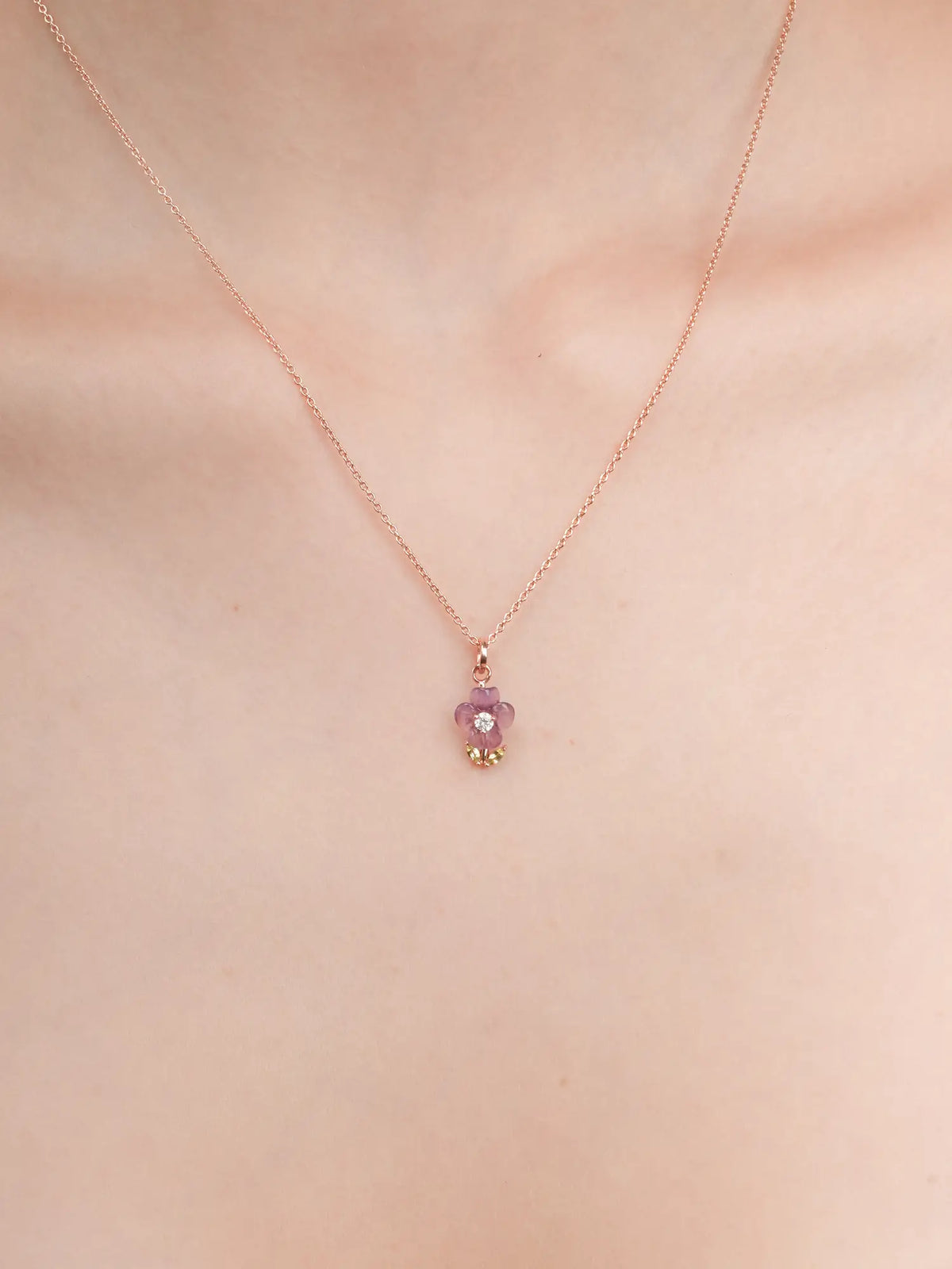 Carved Violet Necklace 18K Rose Gold (2) – Mondays Made Flower & Birthstone Jewelry Singapore