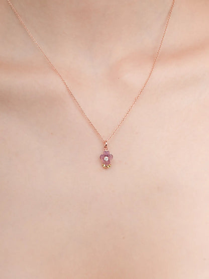 Carved Violet Necklace 18K Rose Gold (2) – Mondays Made Flower & Birthstone Jewelry Singapore