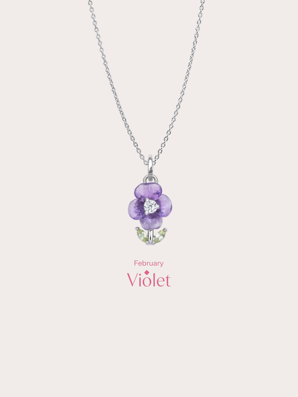 Carved Violet Necklace S925 Silver Rhodium (5) – Mondays Made Flower & Birthstone Jewelry Singapore