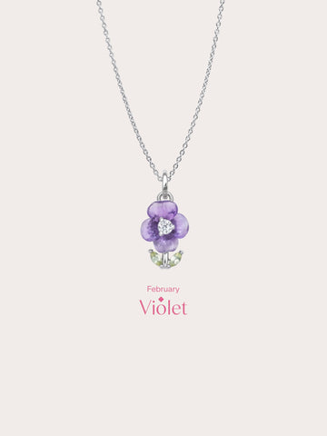 Carved Violet Necklace S925 Silver Rhodium (5) – Mondays Made Flower & Birthstone Jewelry Singapore