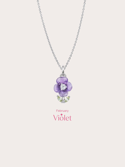 Carved Violet Necklace S925 Silver Rhodium (5) – Mondays Made Flower & Birthstone Jewelry Singapore