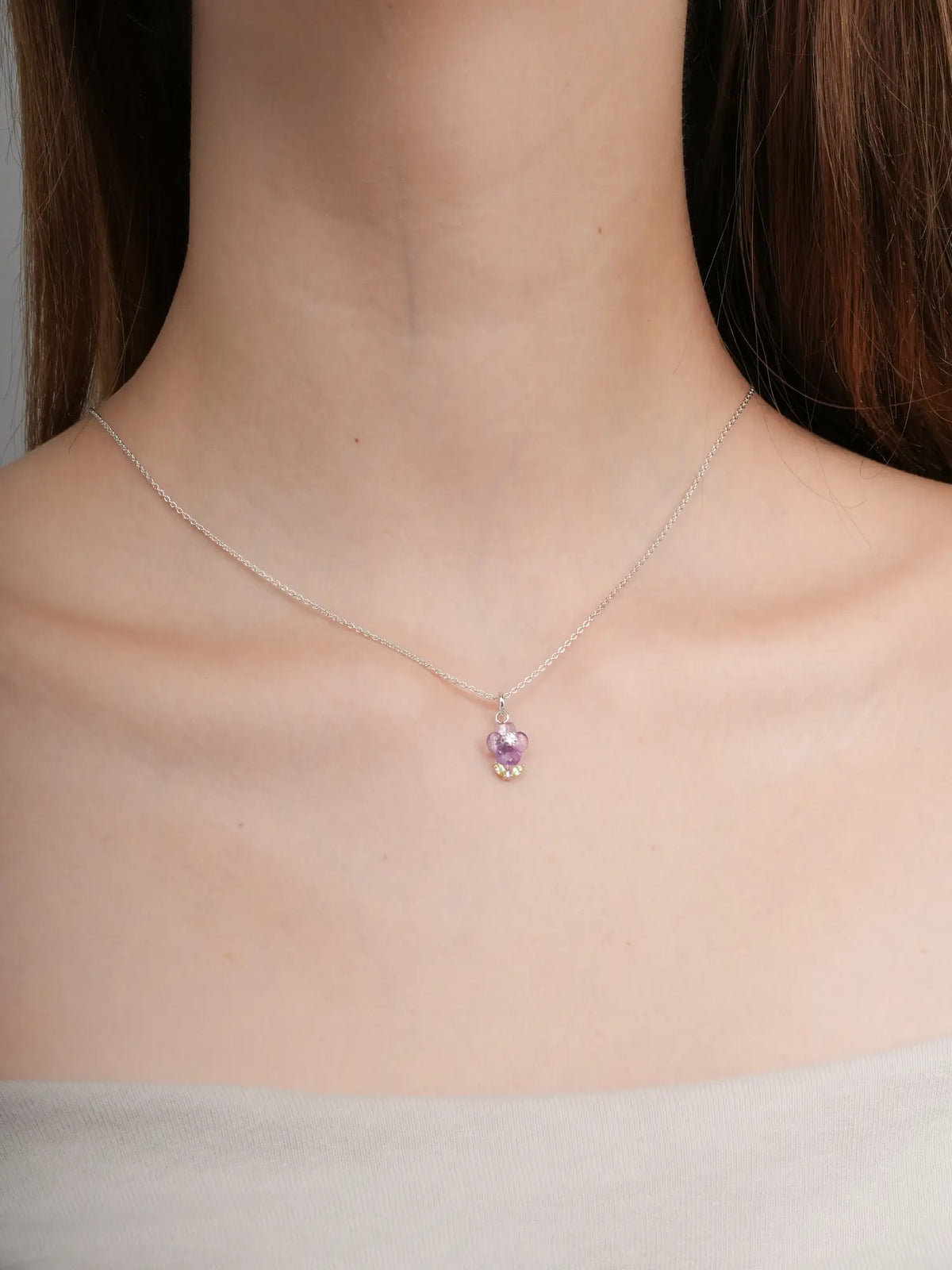 Carved Violet Necklace S925 Silver Rhodium (2) – Mondays Made Flower & Birthstone Jewelry Singapore