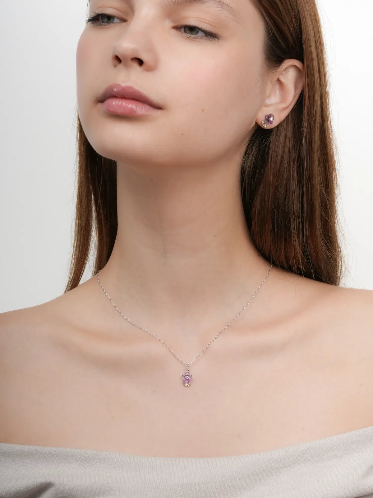 Carved Violet Necklace S925 Silver Rhodium (4) – Mondays Made Flower & Birthstone Jewelry Singapore