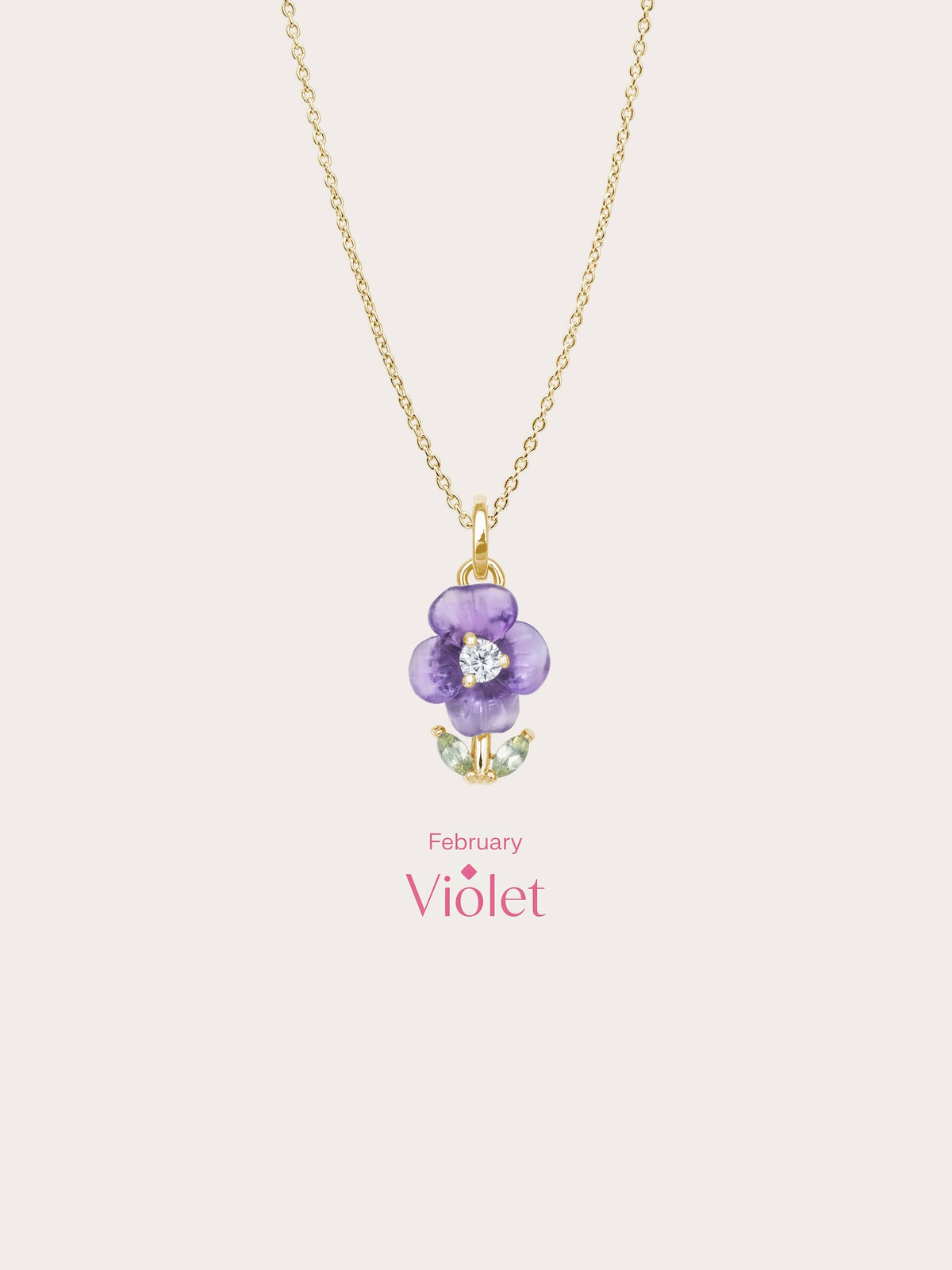 Carved Violet Necklace 18K Gold (5) – Mondays Made Flower & Birthstone Jewelry Singapore