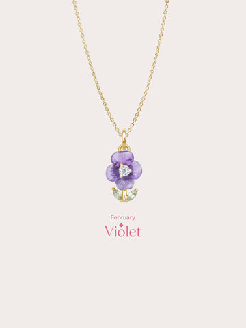Carved Violet Necklace 18K Gold (5) – Mondays Made Flower & Birthstone Jewelry Singapore