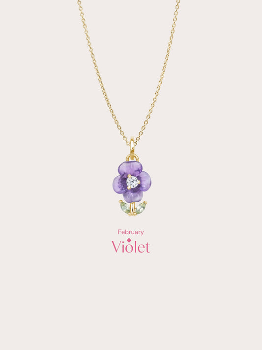 Carved Violet Necklace 18K Gold (5) – Mondays Made Flower & Birthstone Jewelry Singapore