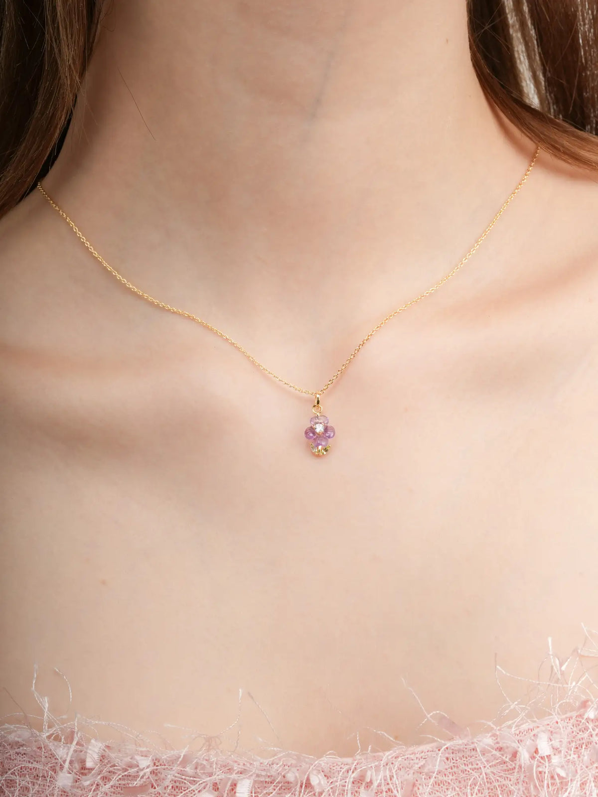 Carved Violet Necklace 18K Gold (3) – Mondays Made Flower & Birthstone Jewelry Singapore