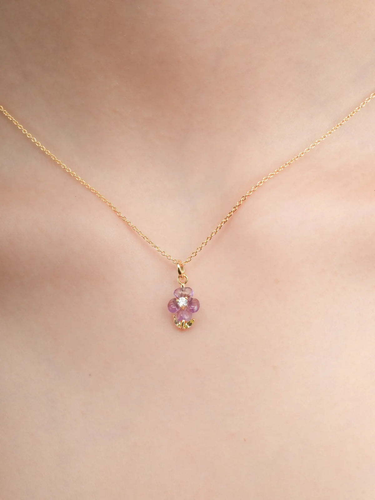 Carved Violet Necklace 18K Gold (2) – Mondays Made Flower & Birthstone Jewelry Singapore