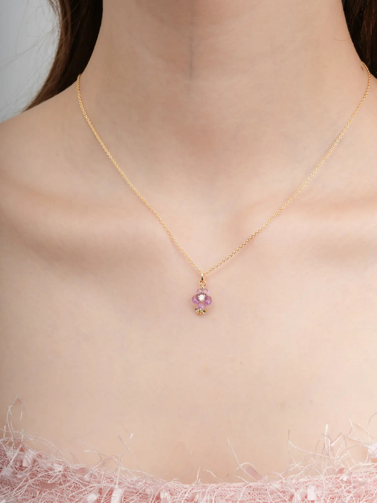 Carved Violet Necklace 18K Gold (4) – Mondays Made Flower & Birthstone Jewelry Singapore