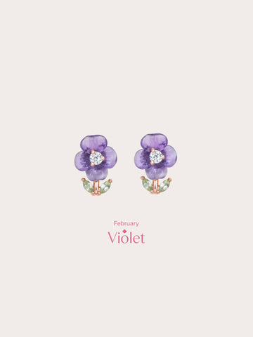Carved Violet Stud Earrings 18K Rose Gold (4) – Mondays Made Flower & Birthstone Jewelry Singapore