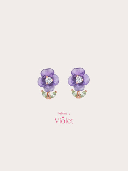Carved Violet Stud Earrings 18K Rose Gold (4) – Mondays Made Flower & Birthstone Jewelry Singapore