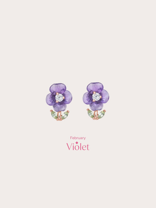 Carved Violet Stud Earrings in 18k Rose Gold Vermeil from Mondays Made
