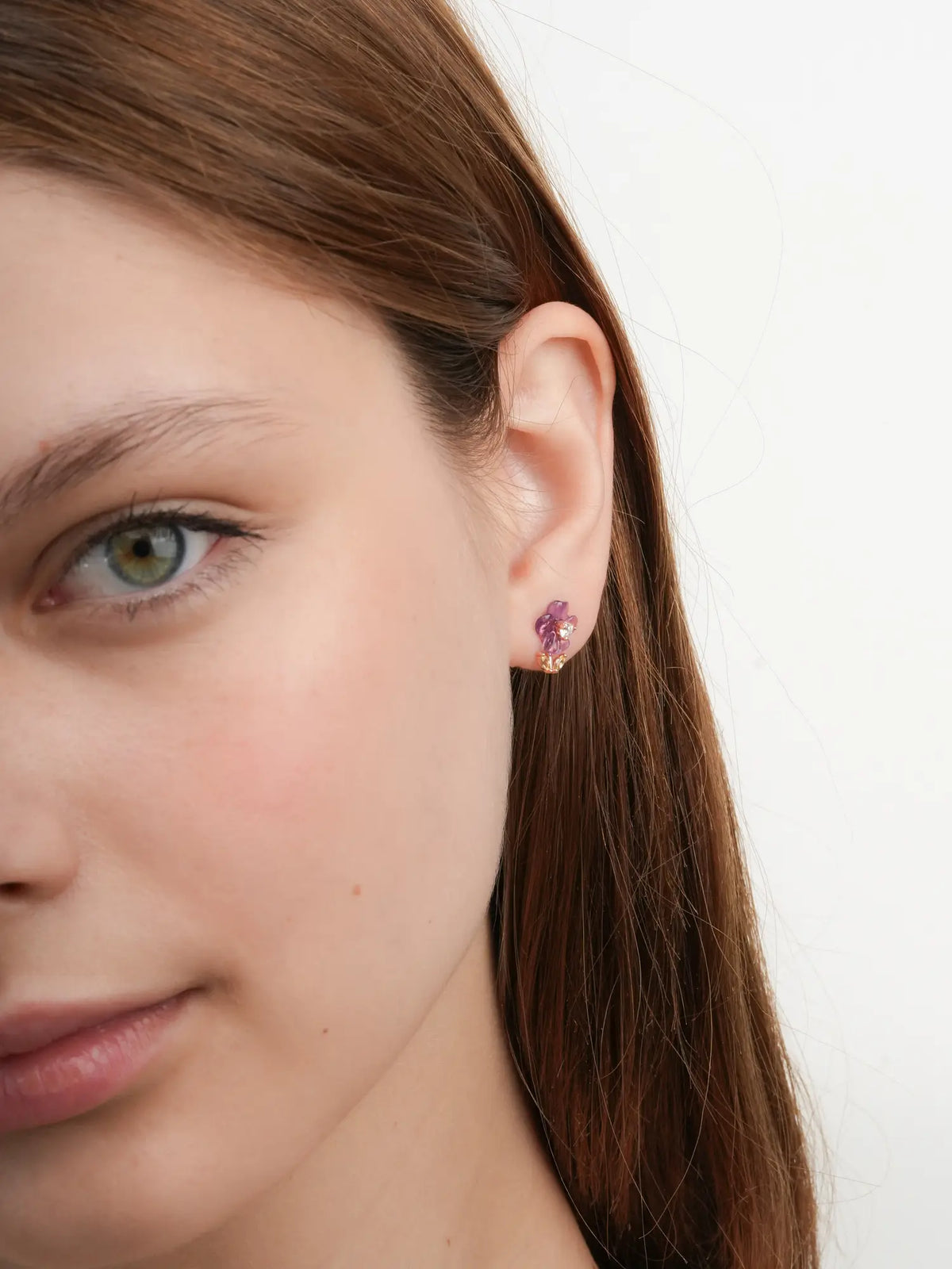 Carved Violet Stud Earrings 18K Rose Gold (3) – Mondays Made Flower & Birthstone Jewelry Singapore