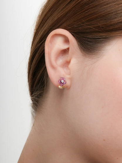 Carved Violet Stud Earrings 18K Rose Gold (2) – Mondays Made Flower & Birthstone Jewelry Singapore