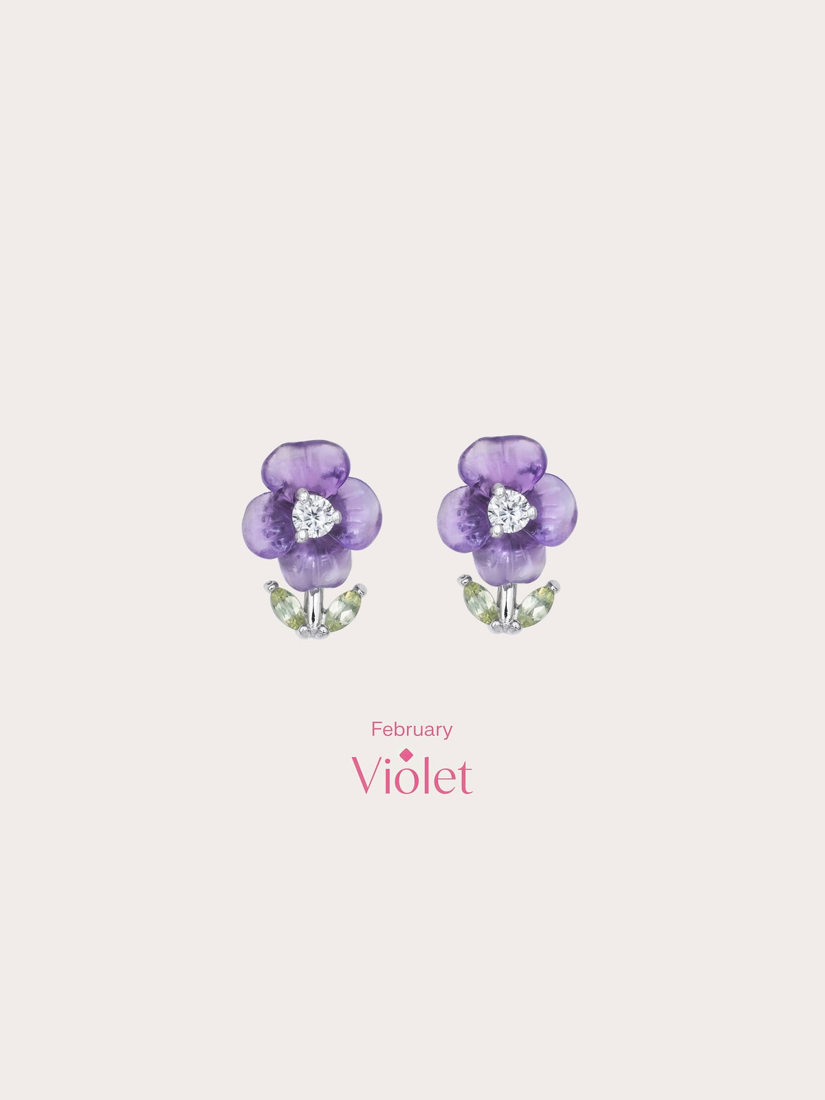 Carved Violet Stud Earrings S925 Silver Rhodium (4) – Mondays Made Flower & Birthstone Jewelry Singapore