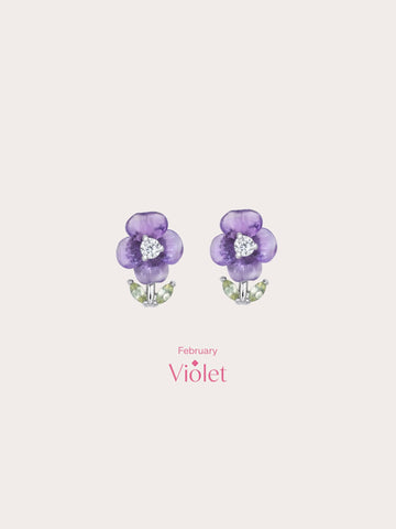 Carved Violet Stud Earrings S925 Silver Rhodium (4) – Mondays Made Flower & Birthstone Jewelry Singapore