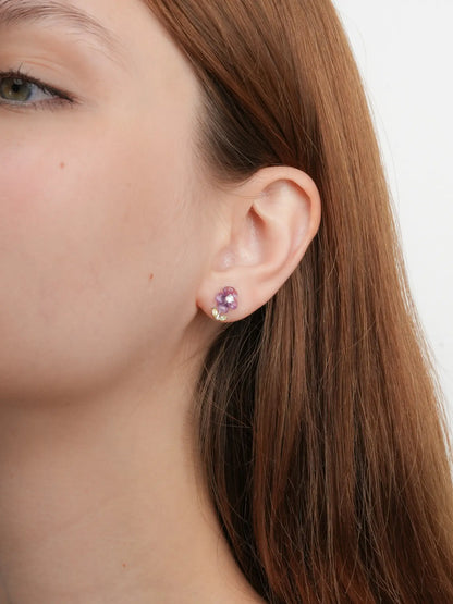 Carved Violet Stud Earrings S925 Silver Rhodium (3) – Mondays Made Flower & Birthstone Jewelry Singapore