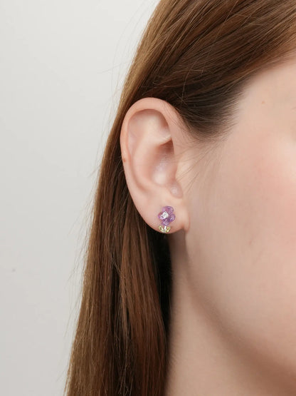 Carved Violet Stud Earrings S925 Silver Rhodium (2) – Mondays Made Flower & Birthstone Jewelry Singapore