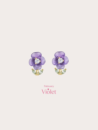 Carved Violet Stud Earrings 18K Gold (4) – Mondays Made Flower & Birthstone Jewelry Singapore