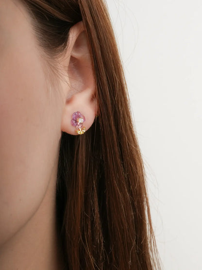 Carved Violet Stud Earrings 18K Gold (2) – Mondays Made Flower & Birthstone Jewelry Singapore