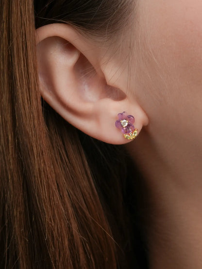 Carved Violet Stud Earrings 18K Gold (3) – Mondays Made Flower & Birthstone Jewelry Singapore