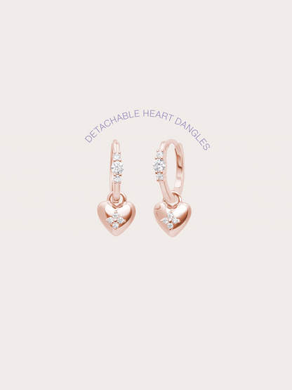Clover Heart Detachable Huggie Earrings 18K Rose Gold (3) – Mondays Made Flower & Birthstone Jewelry Singapore