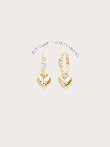 Clover Heart Detachable Huggie Earrings 18K Gold (3) – Mondays Made Flower & Birthstone Jewelry Singapore