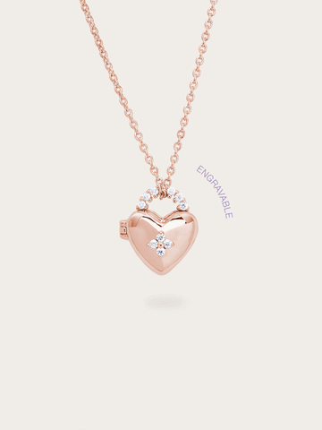 Clover Heart Locket Necklace 18K Rose Gold Gif – Mondays Made Flower & Birthstone Jewelry Singapore