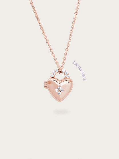Clover Heart Locket Necklace 18K Rose Gold Gif – Mondays Made Flower & Birthstone Jewelry Singapore