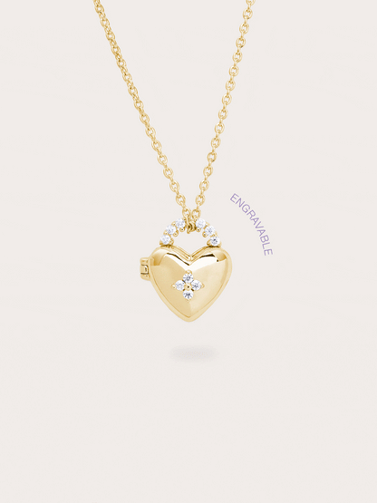 Clover Heart Locket Necklace 18K Gold Gif – Mondays Made Flower & Birthstone Jewelry Singapore