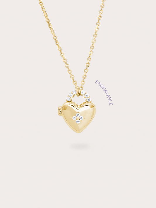 Clover Heart Locket Necklace
