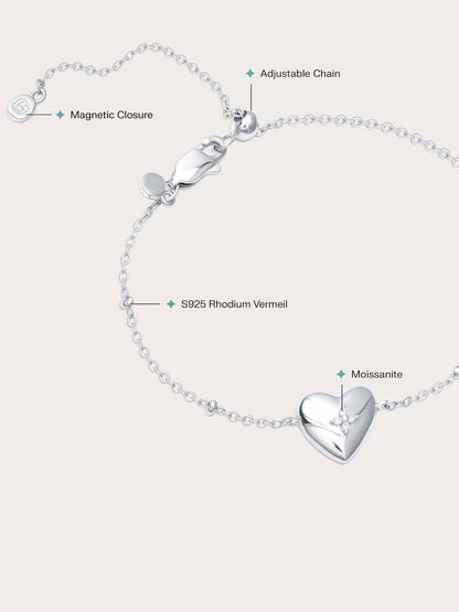 Clover Heart Bracelet S925 Silver Rhodium (3) – Mondays Made Flower & Birthstone Jewelry Singapore