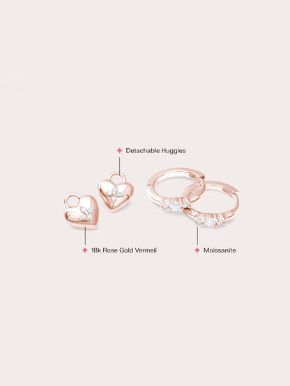 Clover Heart Detachable Huggie Earrings 18K Rose Gold (2) – Mondays Made Flower & Birthstone Jewelry Singapore