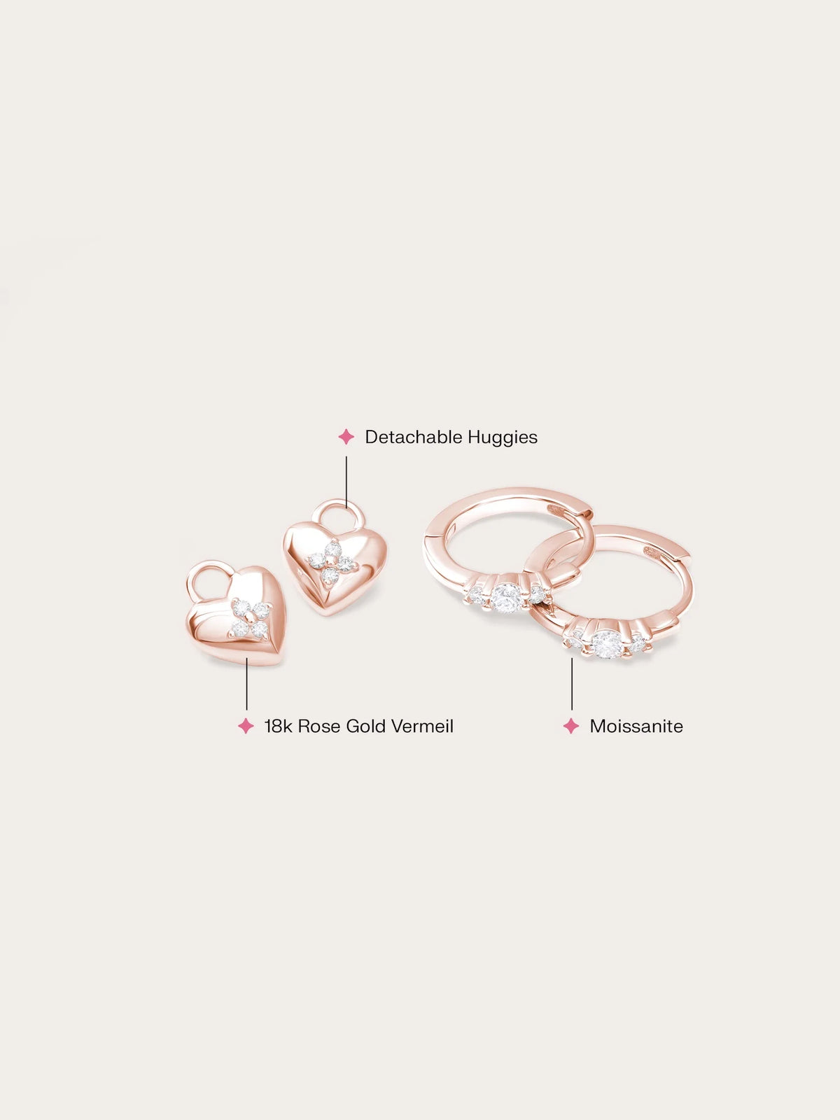 Clover Heart Detachable Huggie Earrings