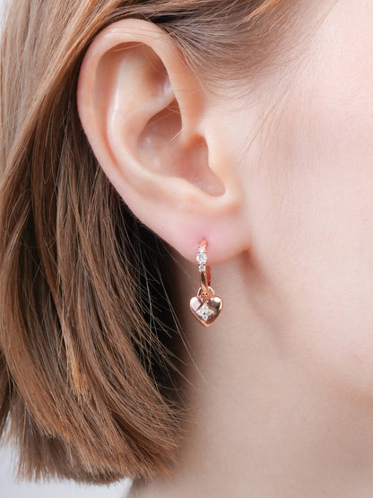 Clover Heart Detachable Huggie Earrings 18K Rose Gold (4) – Mondays Made Flower & Birthstone Jewelry Singapore