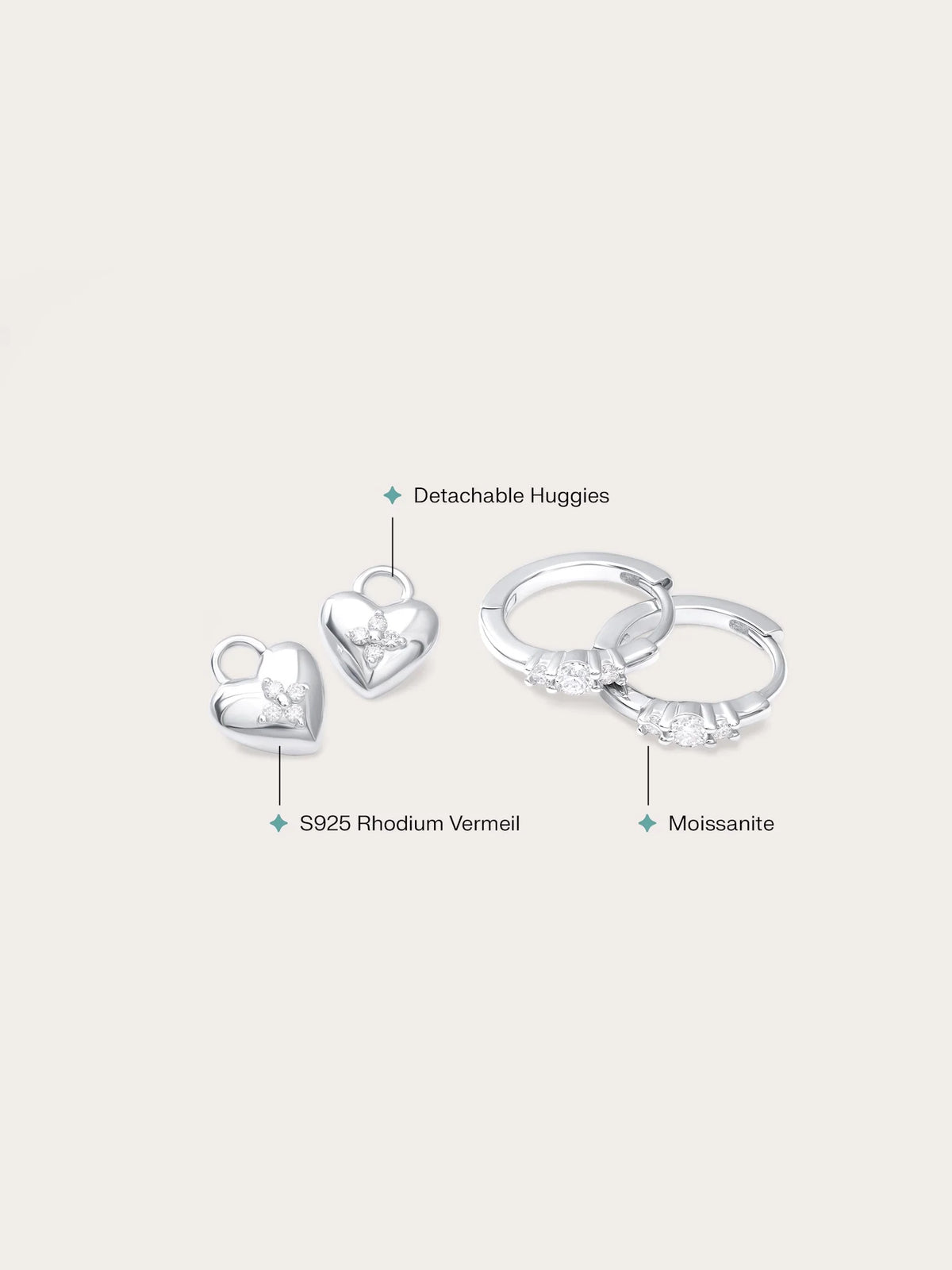 Clover Heart Detachable Huggie Earrings