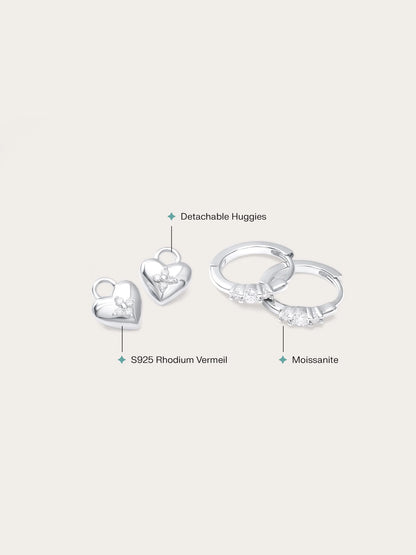 Clover Heart Detachable Huggie Earrings